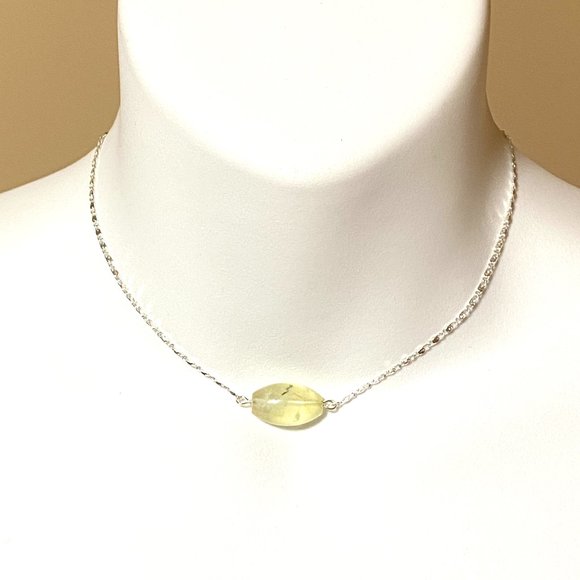 2/$20, Light Green Prehnite Necklace, Genuine Barrel Gemstone Bar Pendant - Picture 2 of 10